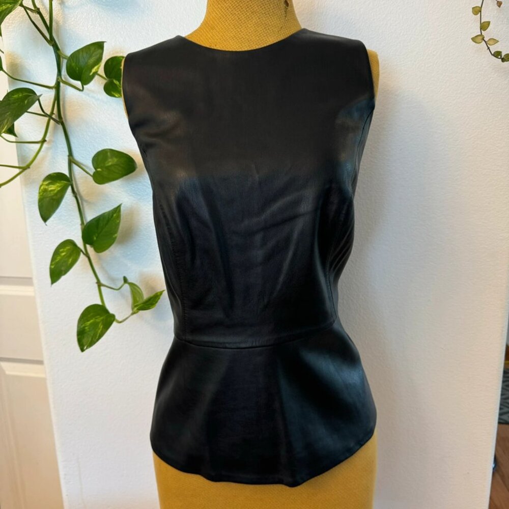 BarIII Black Sleeveless Faux Leather vest/ blouse/Top for Women’s Form Hugging